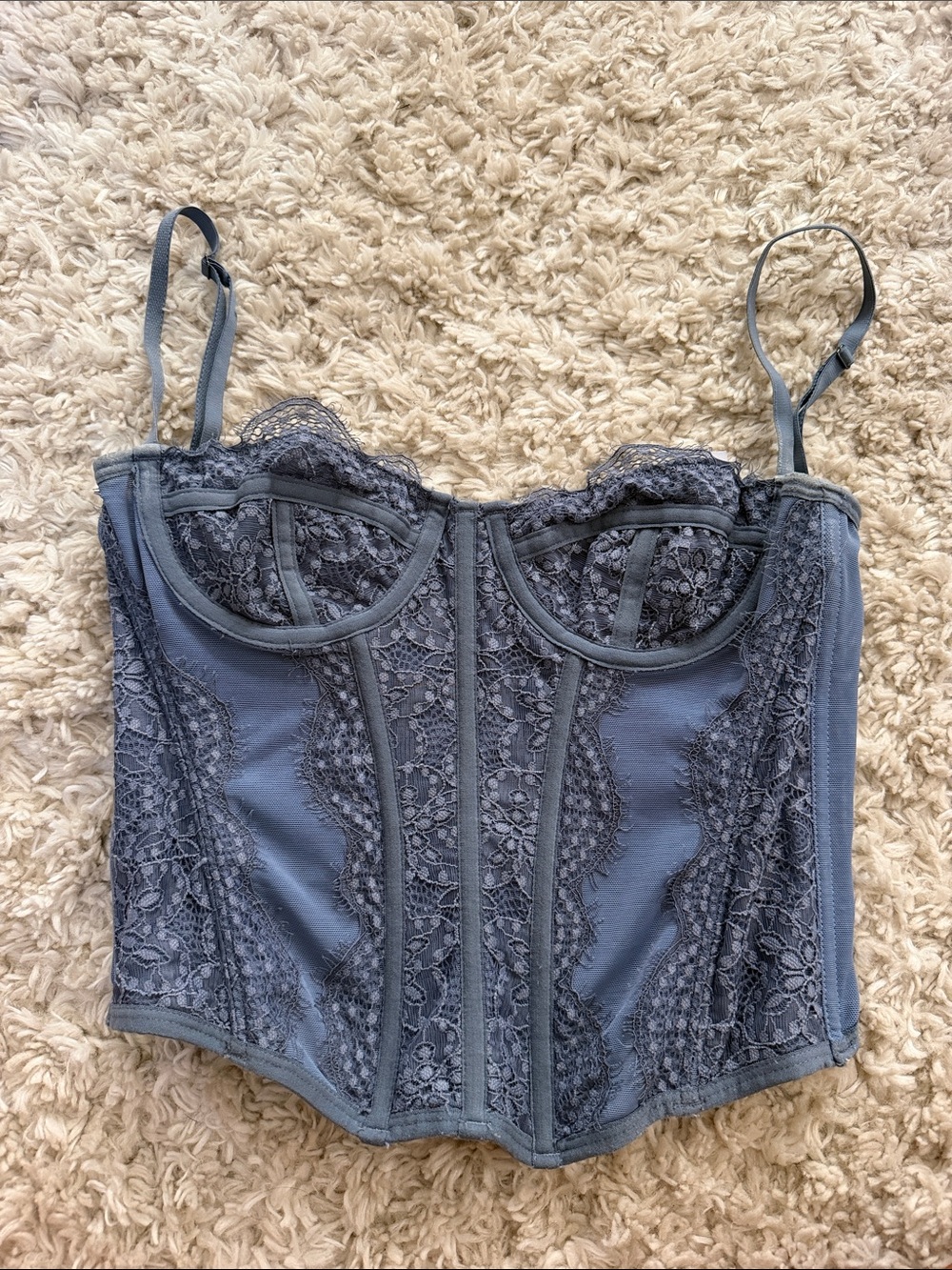 Urban Outfitters Slate Blue Lace Corset Top